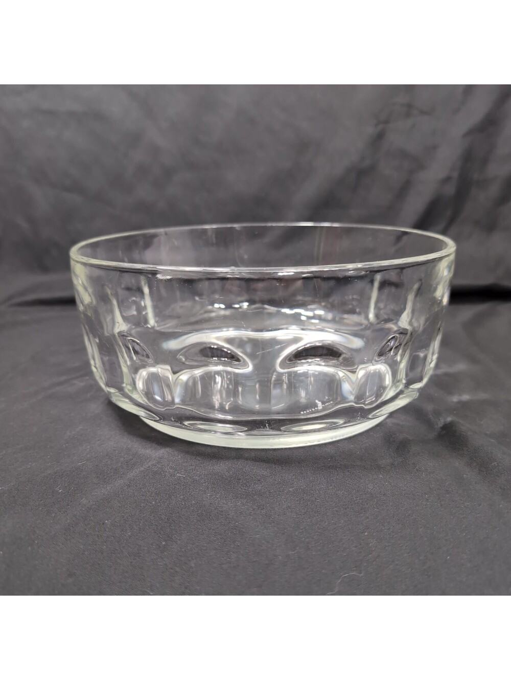 Arcoroc France Clear Glass Thumbprint Bowl Round Serving Dish 8 1/2” Vintage